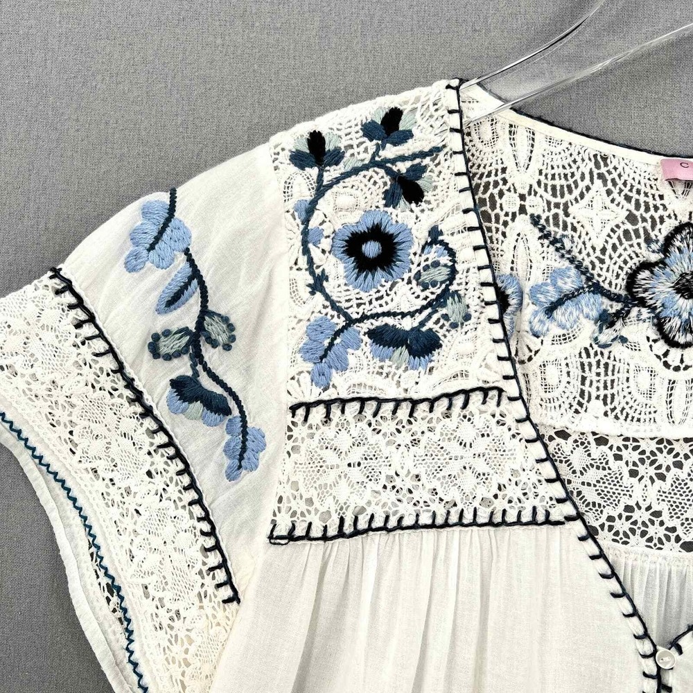 CALYPSO ST BARTH Crochet Embroider Top Women Small White Blue Boho Floral Retro - Picture 7 of 16